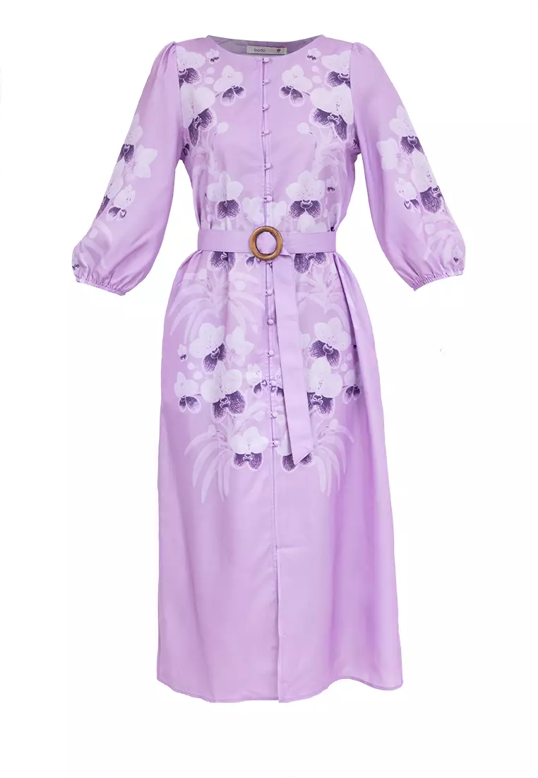 DELLENA Belted Filipiniana Dress with Print