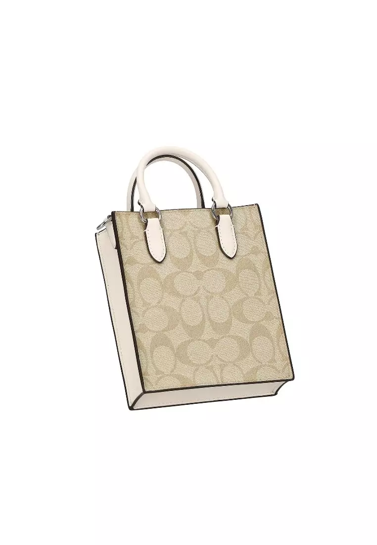 COACH North South Mini Tote In Signature Canvas (CJ494) - SV/LIGHT KHAKI/CHALK