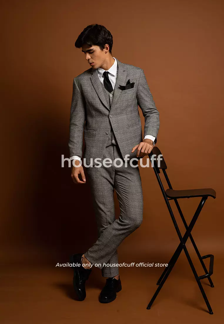 Houseofcuff Jas Celana Vest Rompi Blazer Abu Abu Slim Fit Motif Kotak