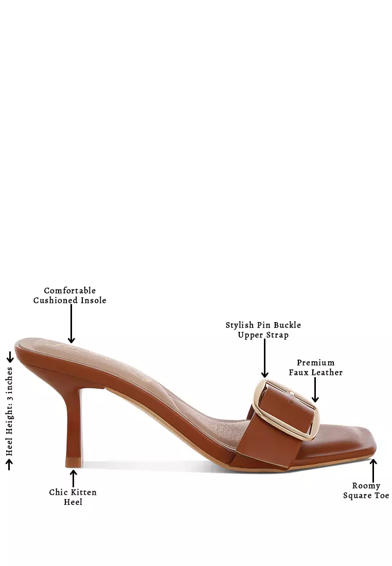 Buckle Strap Slip On Sandals in Tan