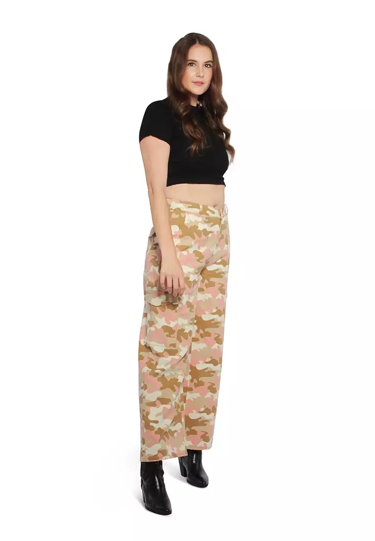 Camouflage High Waist Cargo Pocket Pants