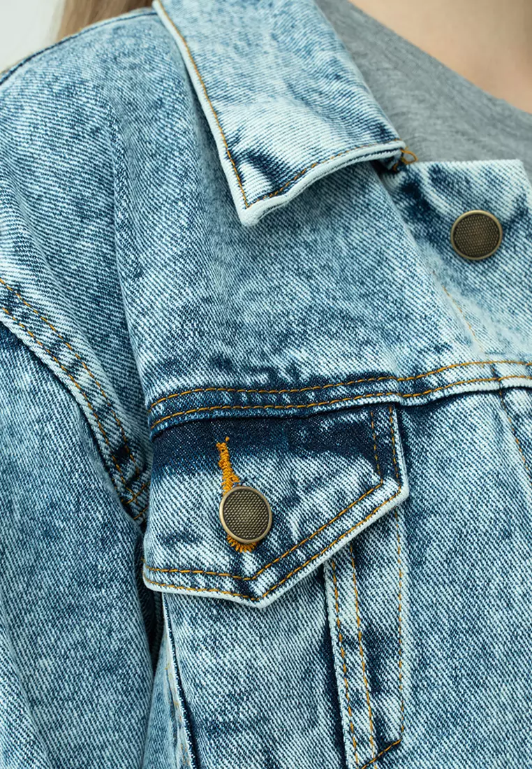 Houseofcuff Jaket Jeans Wanita Polos Tebal Jaket Denim Biru Pudar