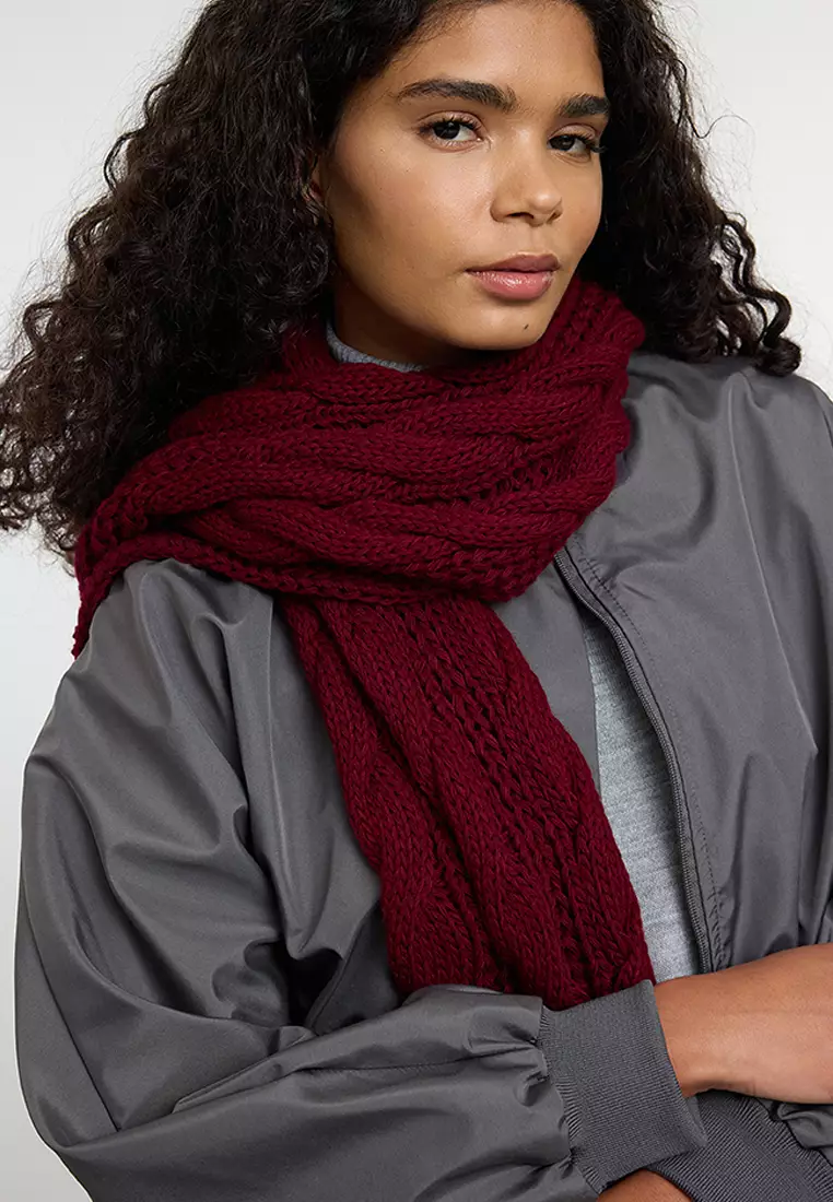 Burgundy Knitwear Scarf Knit Detail