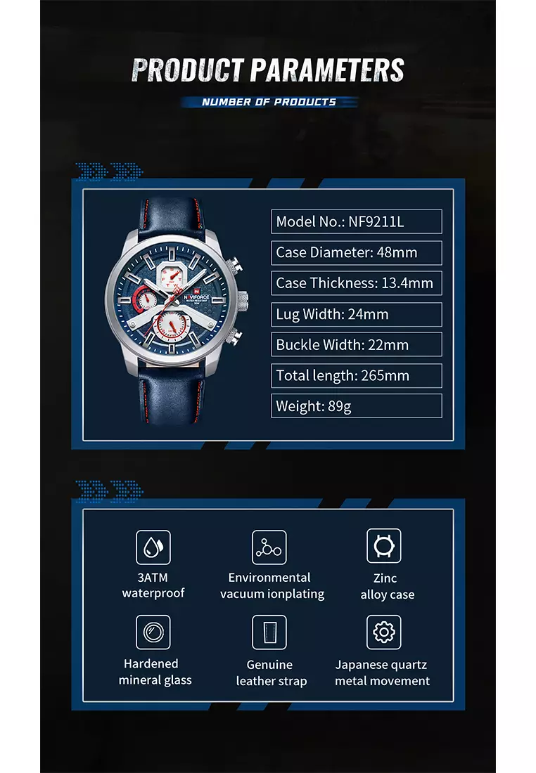 Naviforce - Jam Tangan Pria - Silver - Brown Leather Strap - NF9211-H