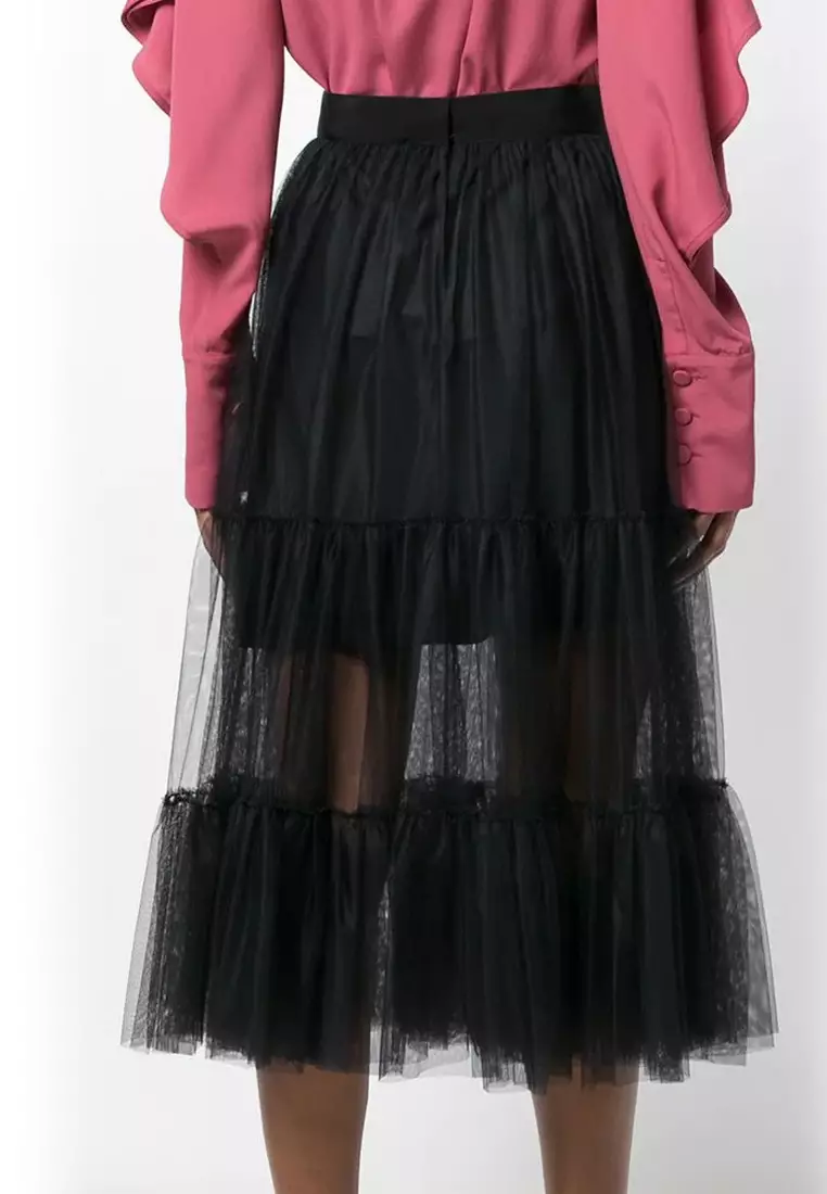 Over The Knee Mesh Skirt in Black