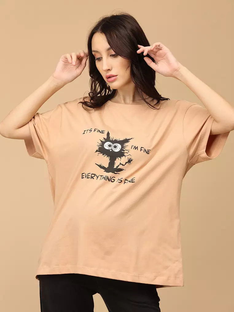 I'm Fine Oversized Maternity T-Shirt - Sand