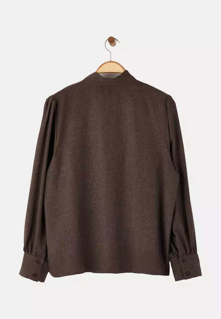 Special Collection Brown Binding Detailed Woven Oversize Blouse Tbbaw26Af00037