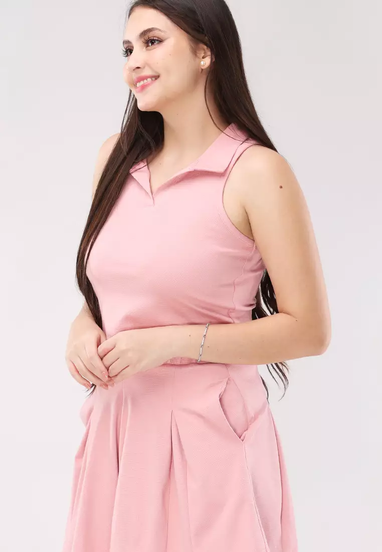 Cotton Spanrib Knits Sleeveless Terno Skort