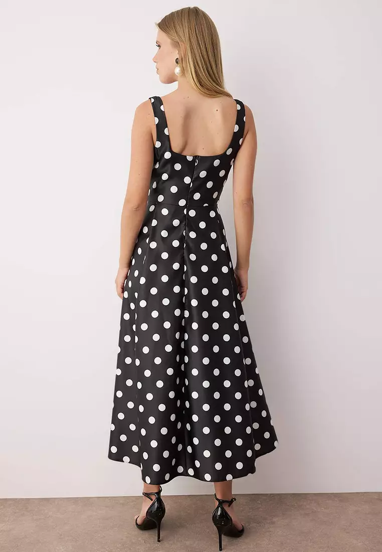 Black And White Polka Dot A Line Satin Stylish Evening Dress