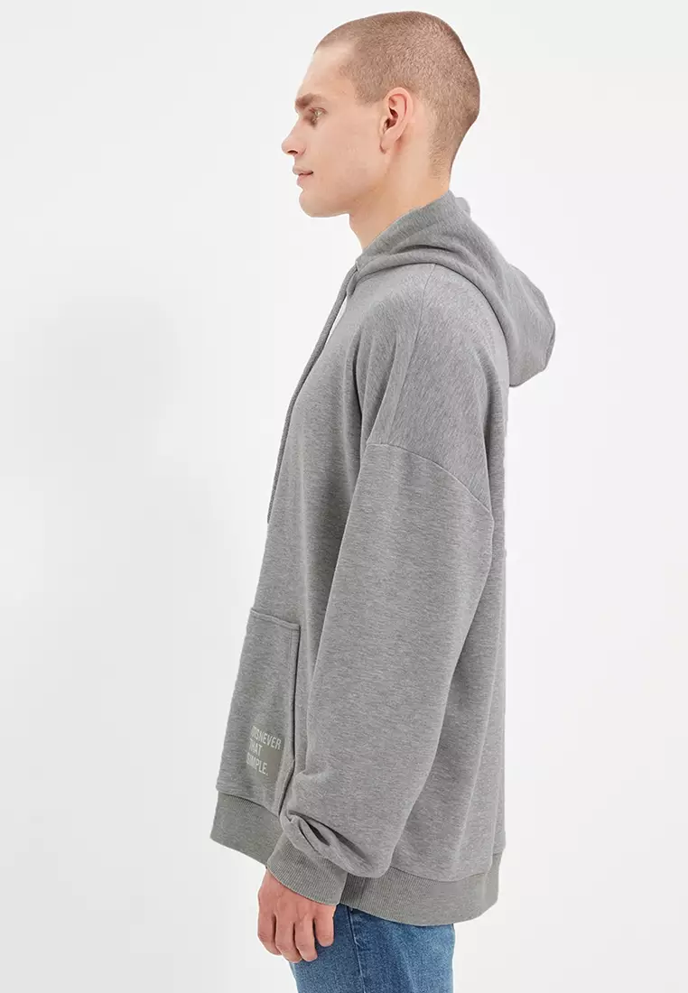 Basic Oversize Hooded Sweatshirt with Patched Label