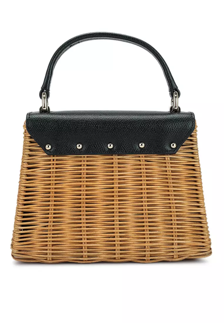 Rattan and leather on sale bag