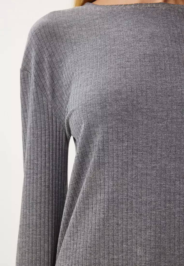 Comfortable Ribbed Knitted Blouse Trousers Set