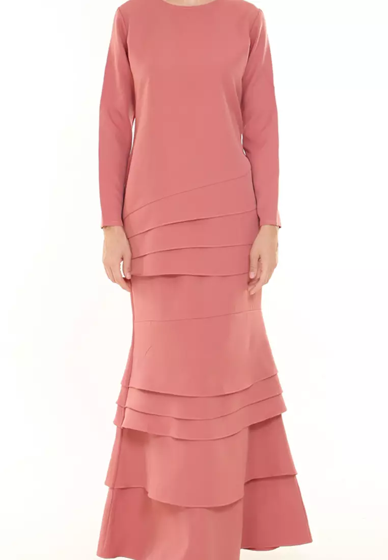Isabella Multi Layer Kurung Modern in Salmon Pink