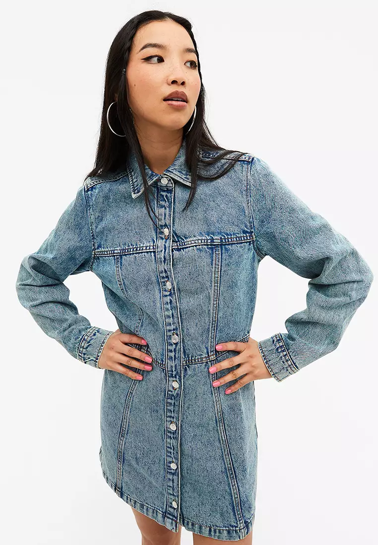 Monki denim shirt dress shop