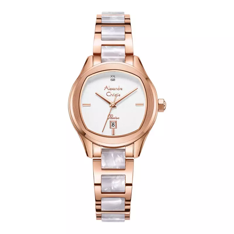 Jam Tangan Wanita Alexandre Christie Passion AC 2B82 LD BRGSL Ladies Silver Dial Dual Tone St Steel Acetate Strap