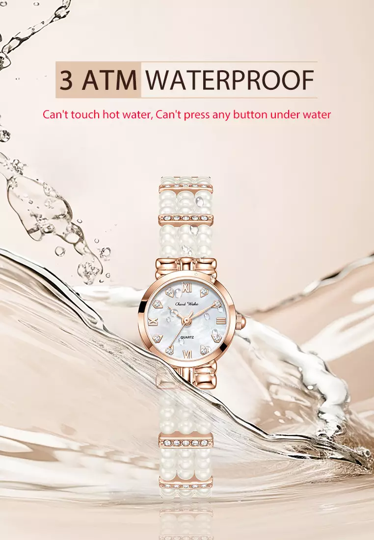 Jam Tangan Wanita Gelang Anti Air Original Fashion Korea Tali Mutiara Jam Tangan Cewek Rosewhite