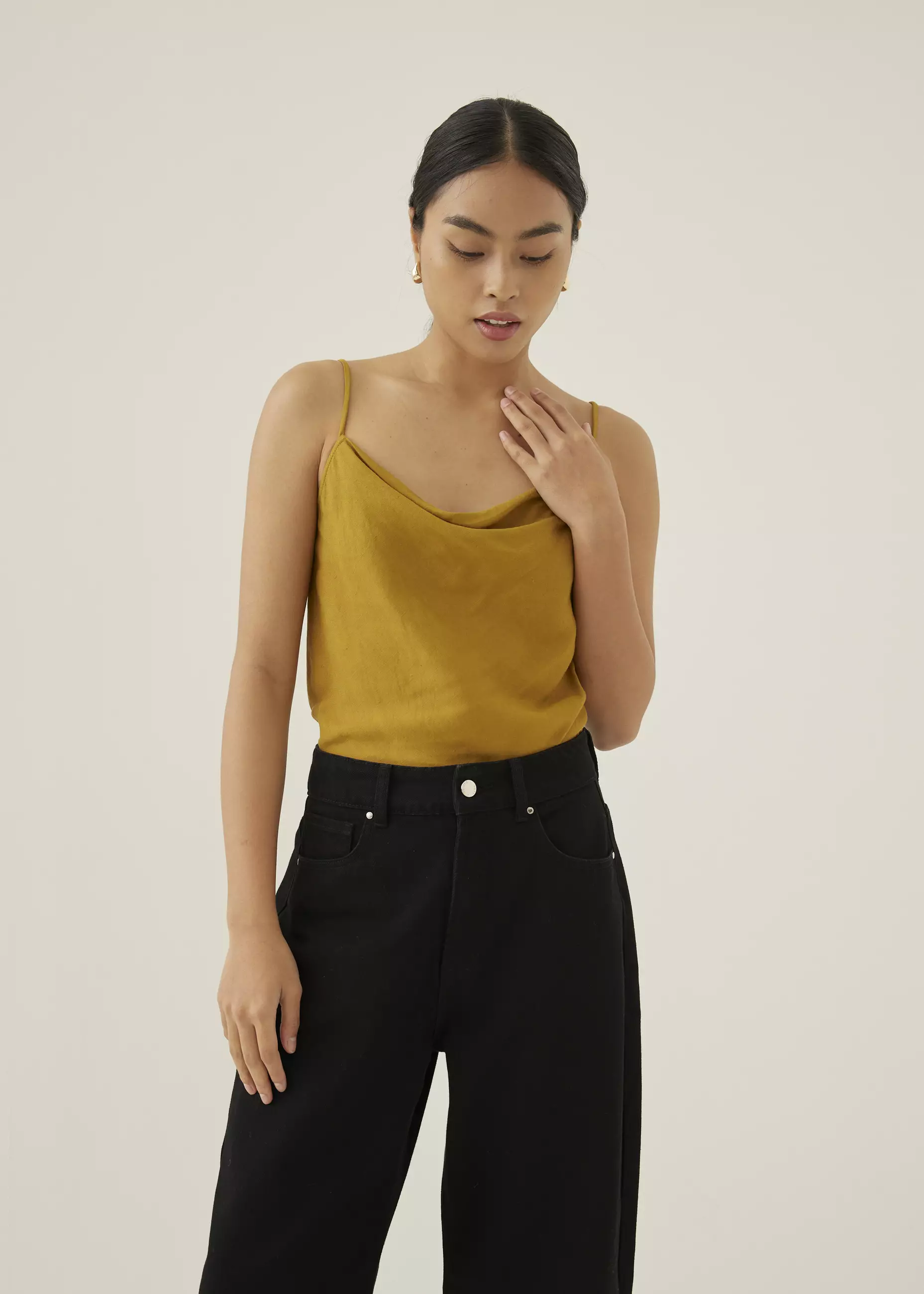 Atasan Wanita - Vita Linen Cowl Neck Camisole Top