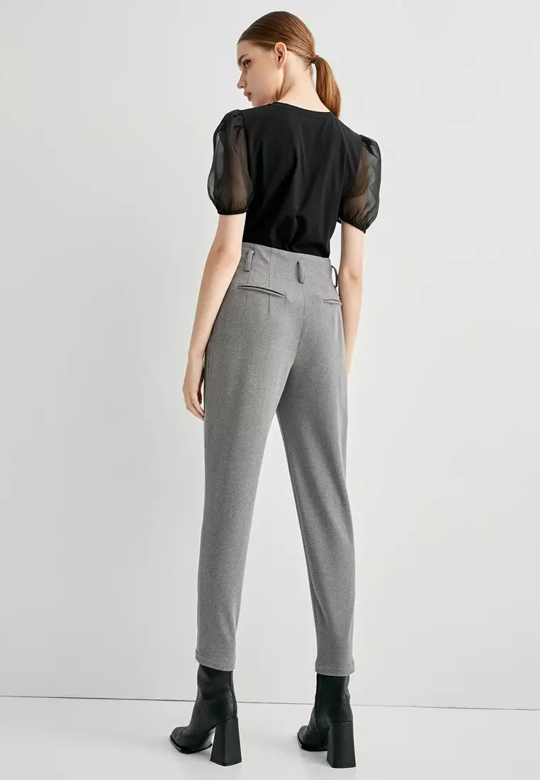 Grey Boyfriend Pants With Fold Over Cuffs