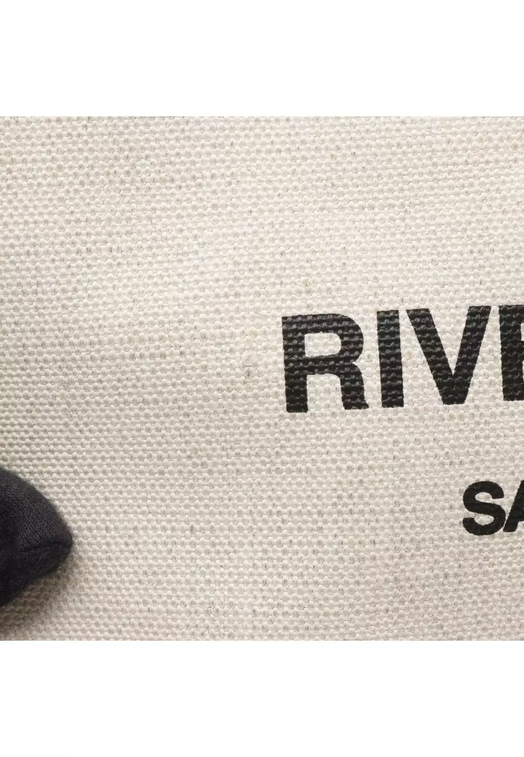 Pre-Loved SAINT LAURENT PARIS RIVE GAUCHE Liv Gauche Clutch bag canvas leather ivory black