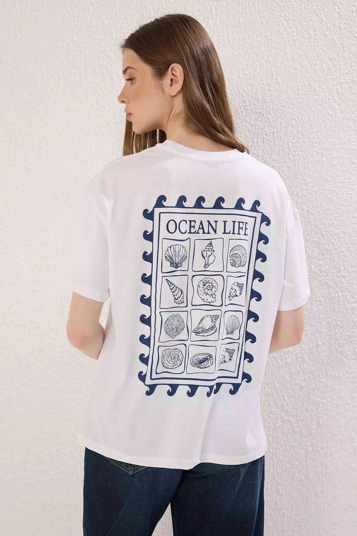 White Back Printed Oversize/Wide Pattern Knitted T-shirt TWOSS25TS00106