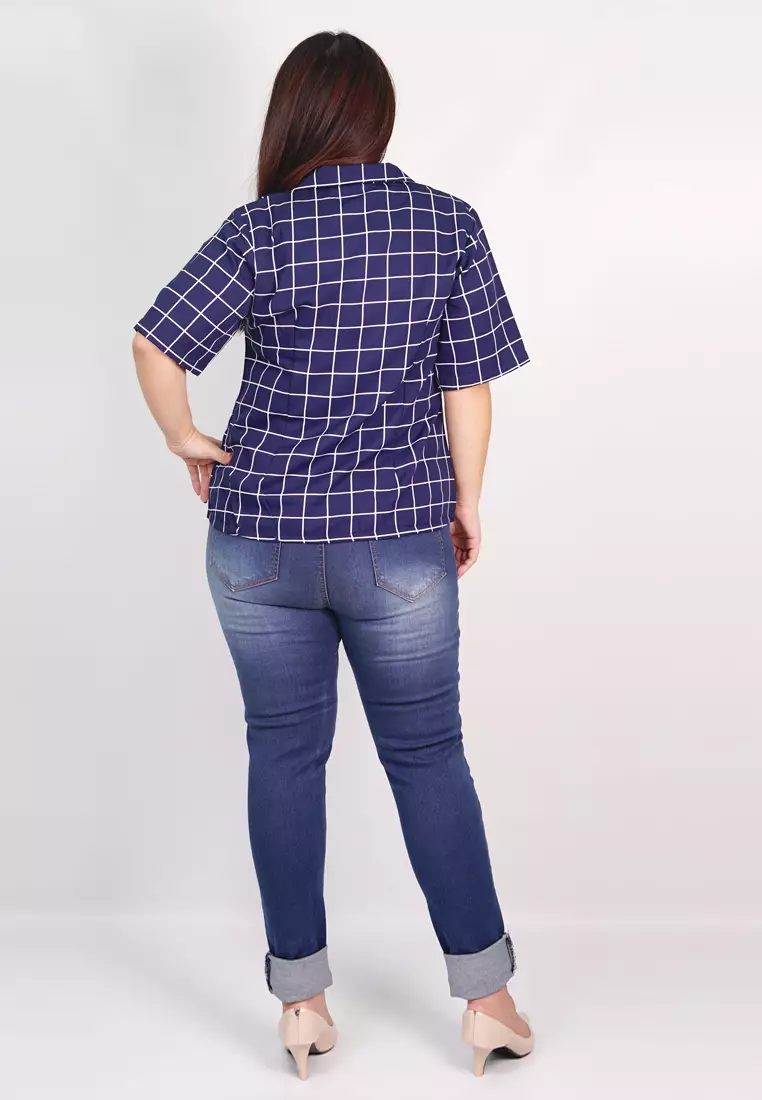 Plus Size Blazer Amara Check Navy