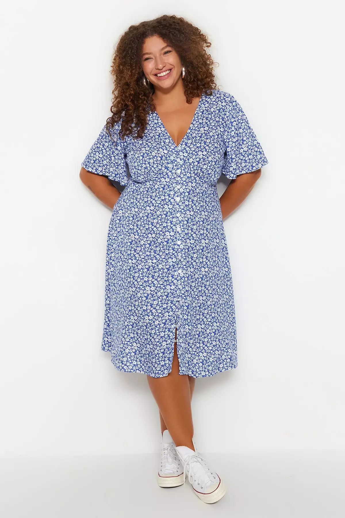 Plus Size Floral Pattern Midi Dress