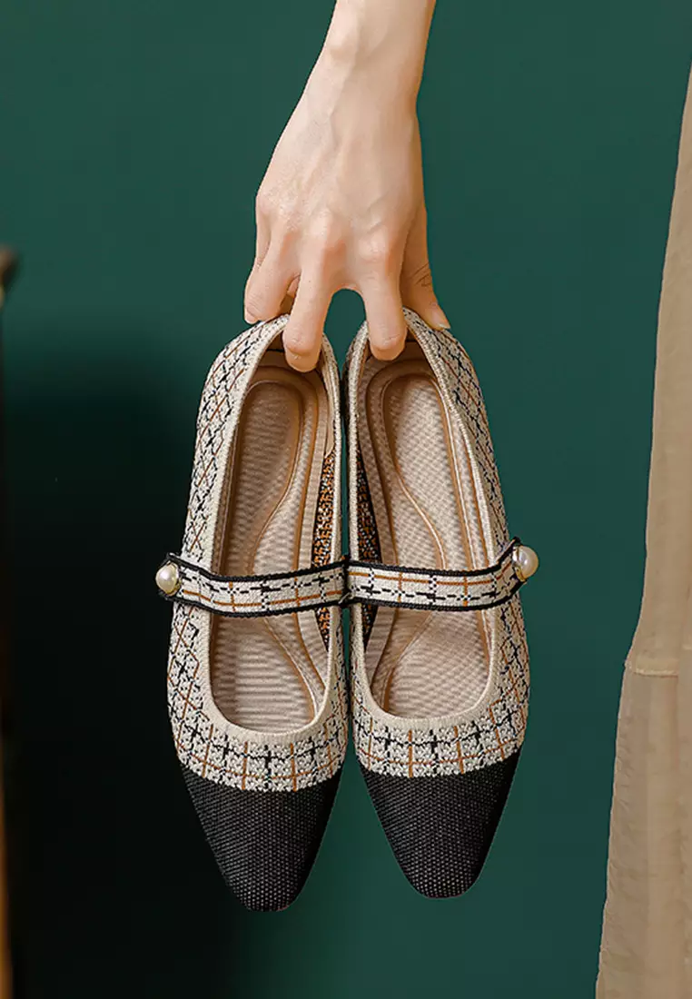 Pearl Strap Flyknit Mary Jane Shoes QC333