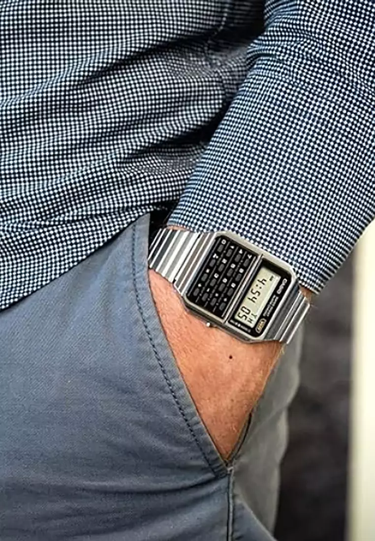 Vintage Men's Digital Calculator Watch CA-500WE-1ADF Silver Stainless Steel Strap