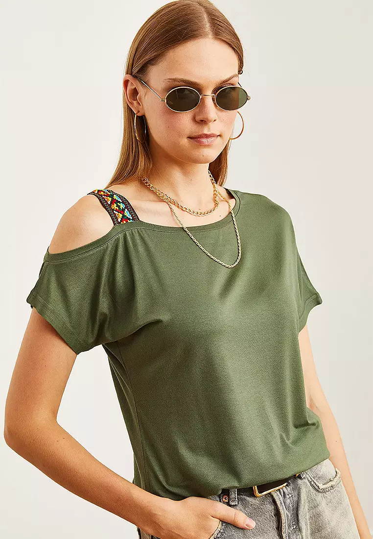 One Shoulder Ethnic Garnished Blouse