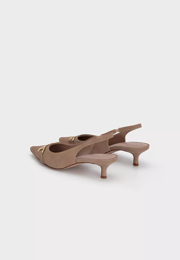 BUCKLE WITH POINTY TOE SLINGBACK HEEL PUMP