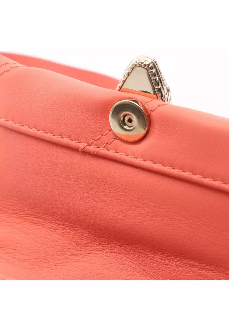 Pre-Loved Bvlgari serpenti cabochon micro chain shoulder bag leather Coral pink