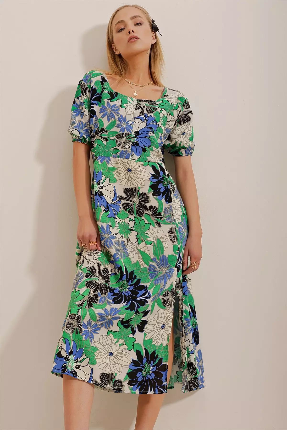Buy Alacati Puff Sleeves Patterned Dress 2024 Online | ZALORA Singapore