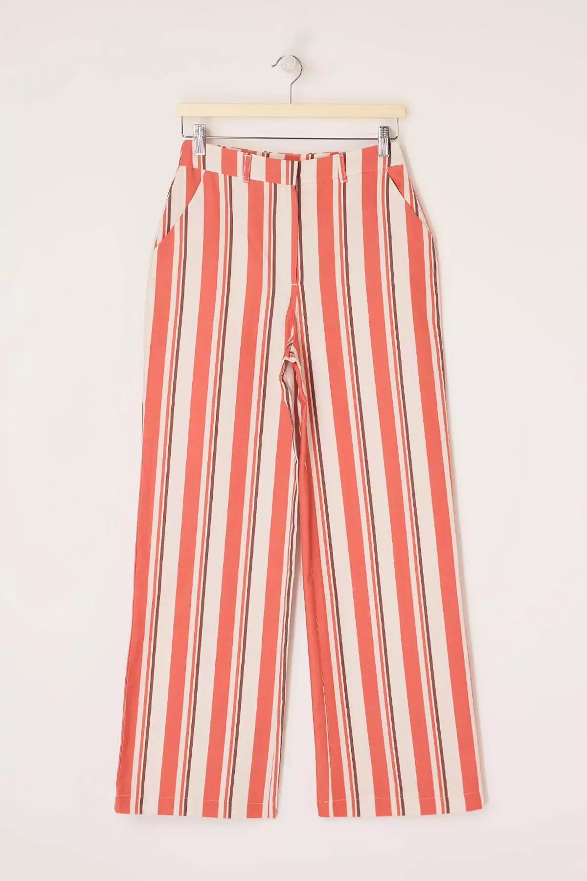Red-Multicolored Gabardine Striped Patterned Wide Leg /Wide Leg Trousers Twoss26Pl85