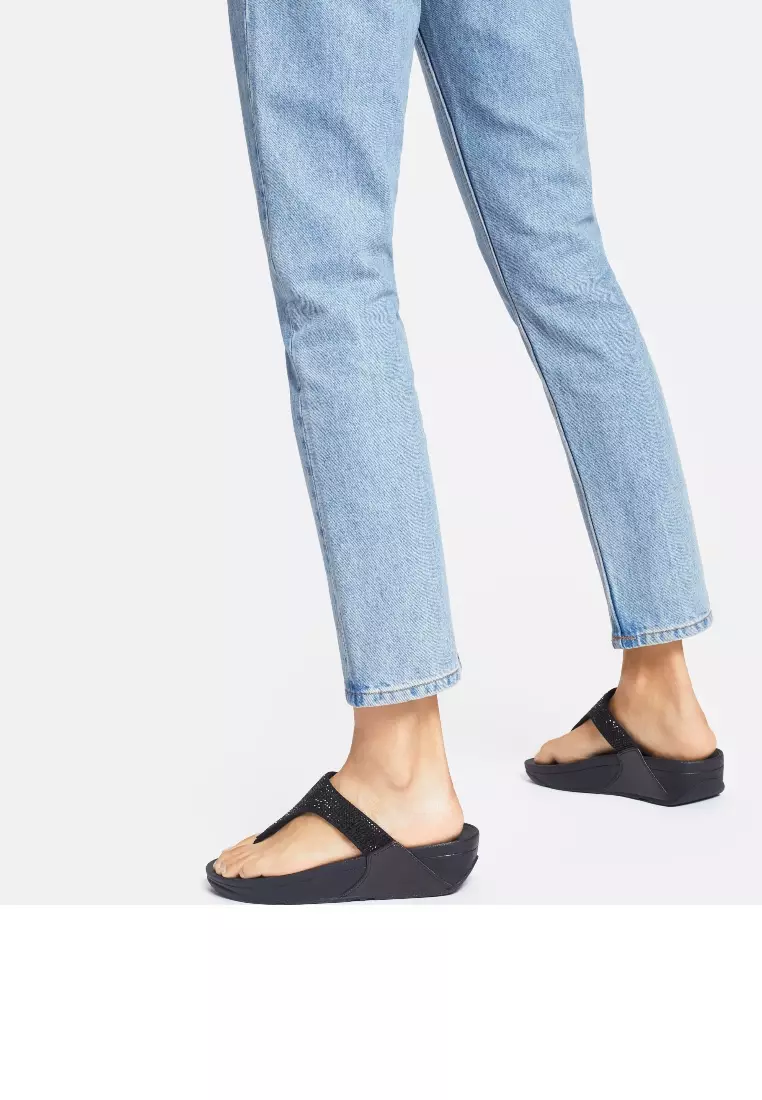 FitFlop LULU Women's Crystal Toe-Post Sandals - All Black (EC5-090)
