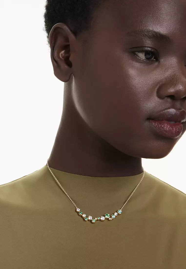Constella necklace, Mixed cuts, Green, Gold-tone plated