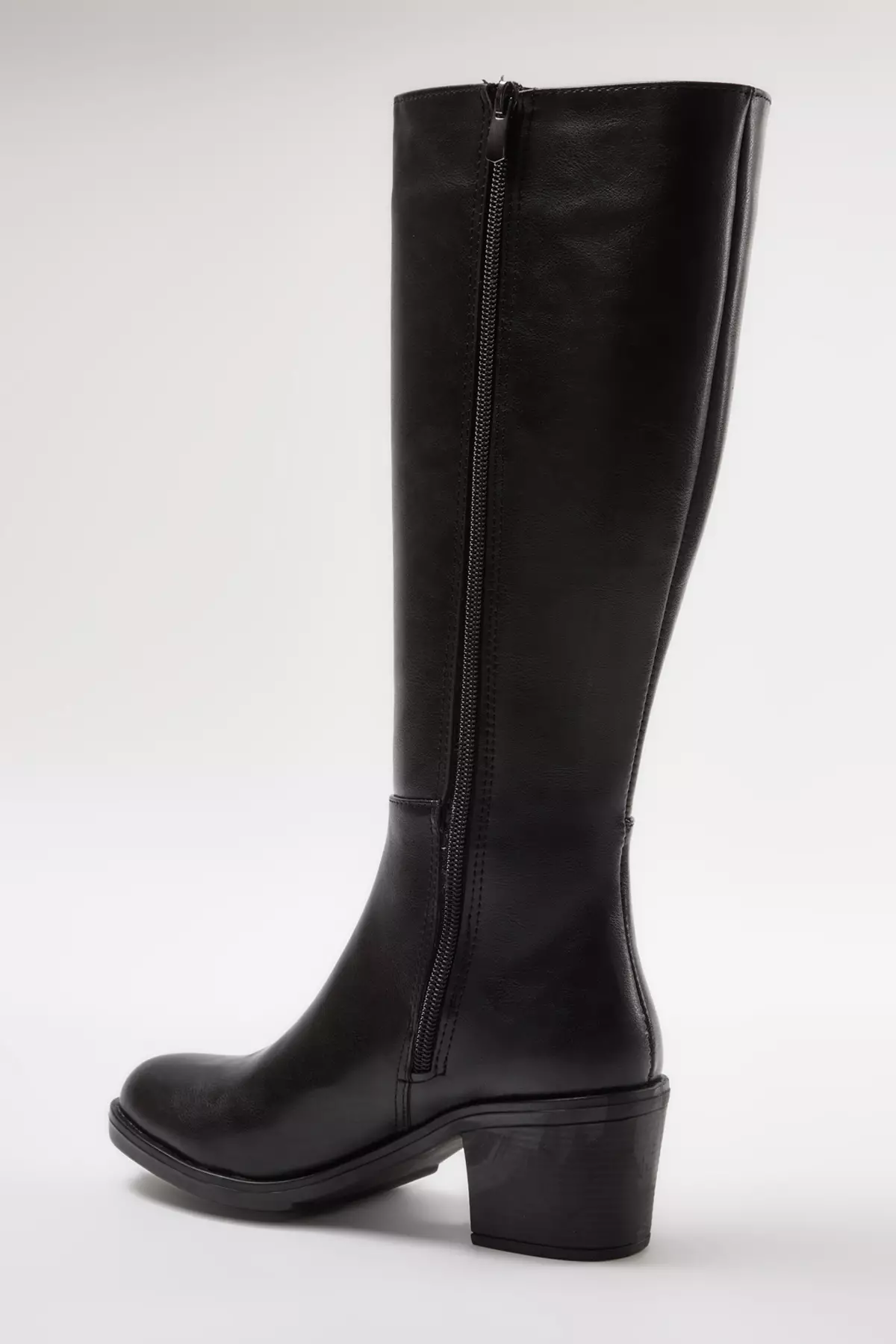 Black Zip-Up Round Toe Women's Block Heeled Boots Takaw25Cz00004