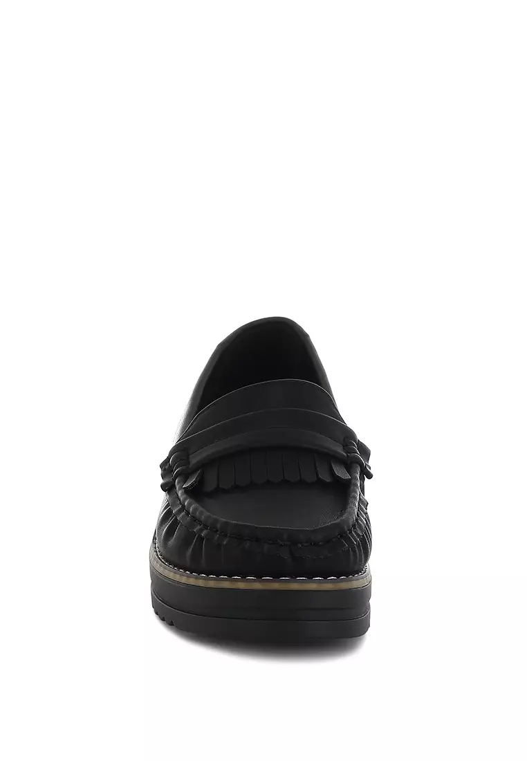 Fringed Nubuck Loafers in Black