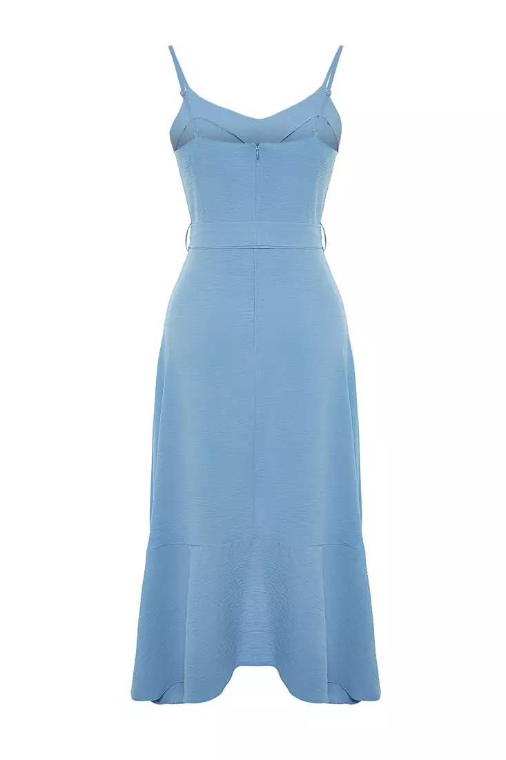 Belted Midi Ruffle Dress