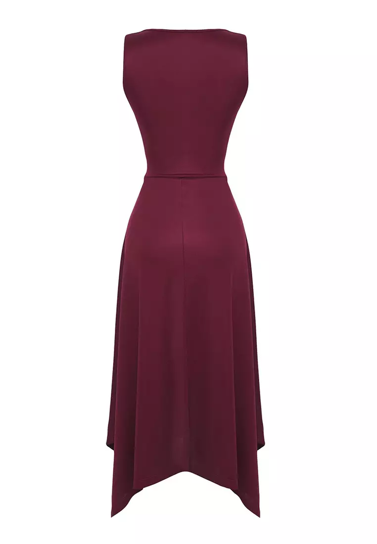 Plum Pique Slit Double Breasted Closure Maxi Flexible Knit Dress TWOSS25EL00458