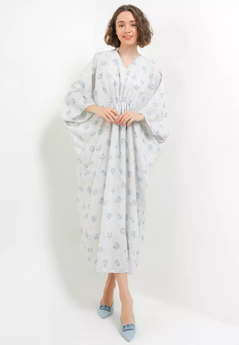 Flo Print Emb Cotton Pleats Kaftan