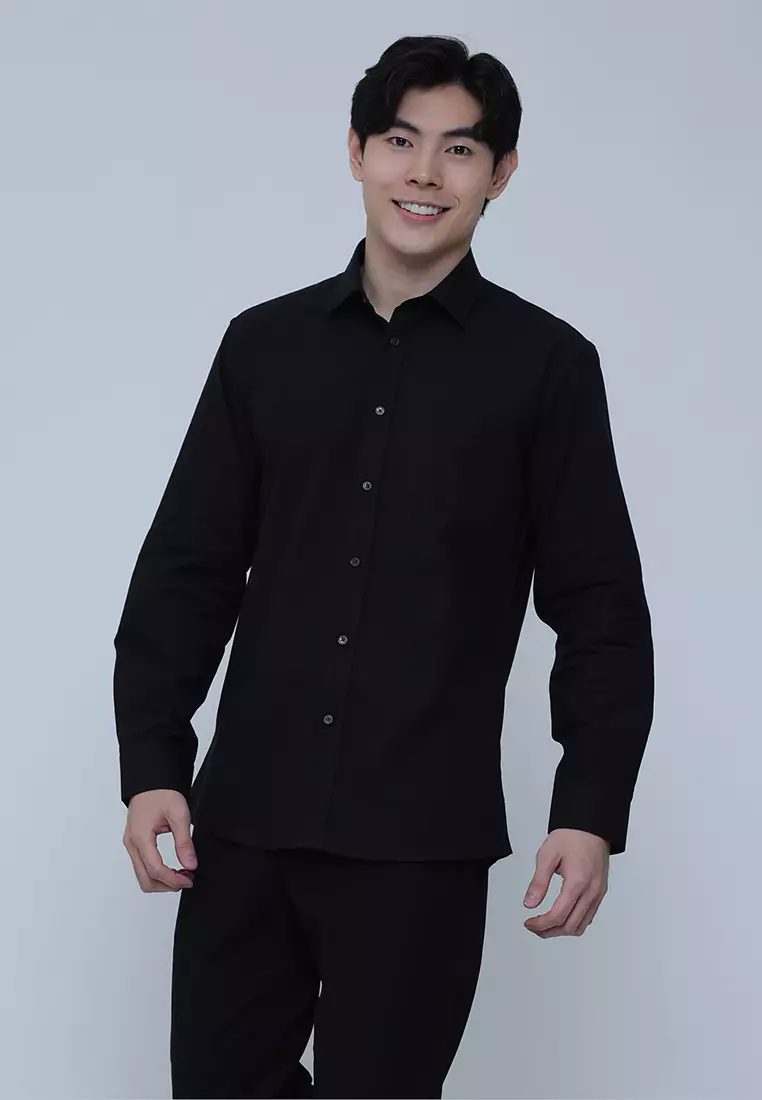 Slim Fit Cotton Long Sleeve Dress Shirt with Trim