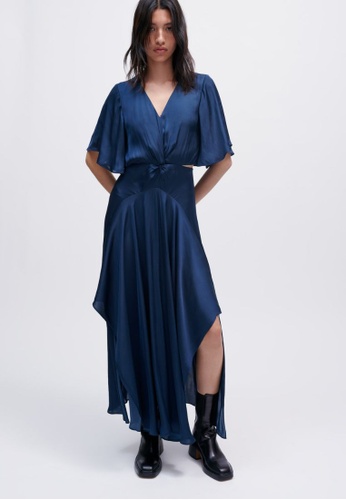 MAJE blue and navy Flowing Satin Scarf Dress 5D2C6AAAC21819GS_1
