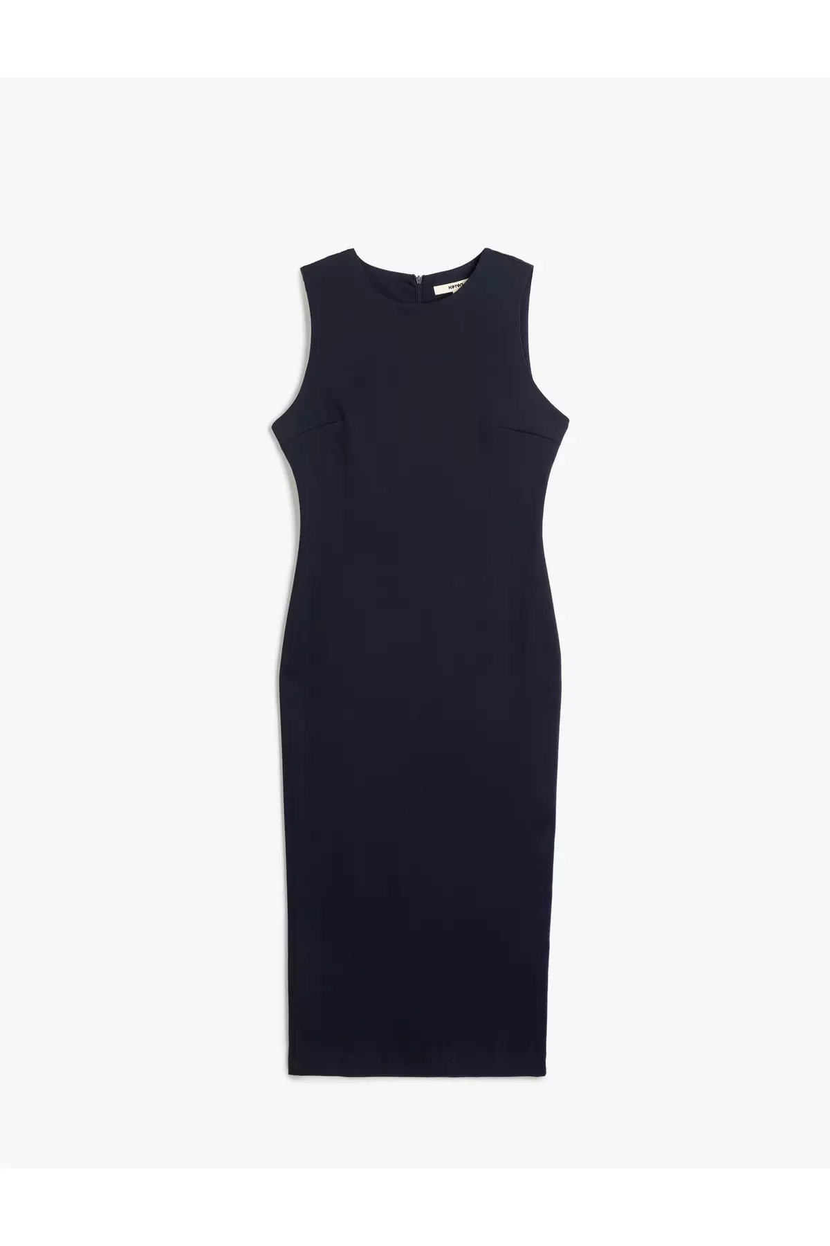 Slit Detail Crew Neck Sleeveless Long Pencil Dress