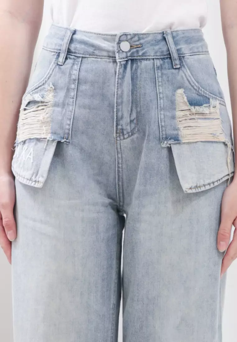 Jingga Ripped Jeans Highwaist in Aqua