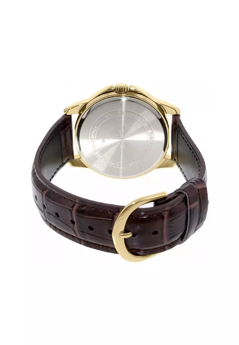 Men Analog Watch MTP-V004GL-9A Brown Leather Strap