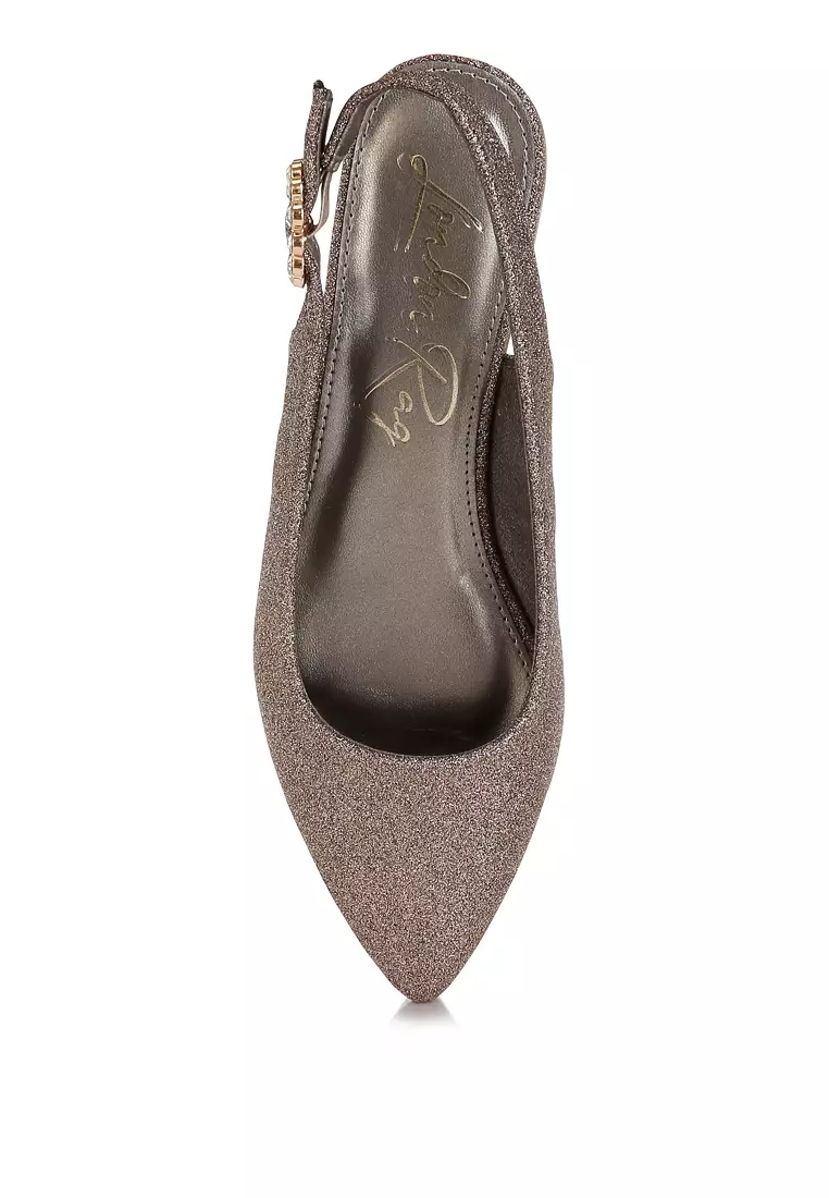 Glitter Slingback Flat Sandals in Bronze