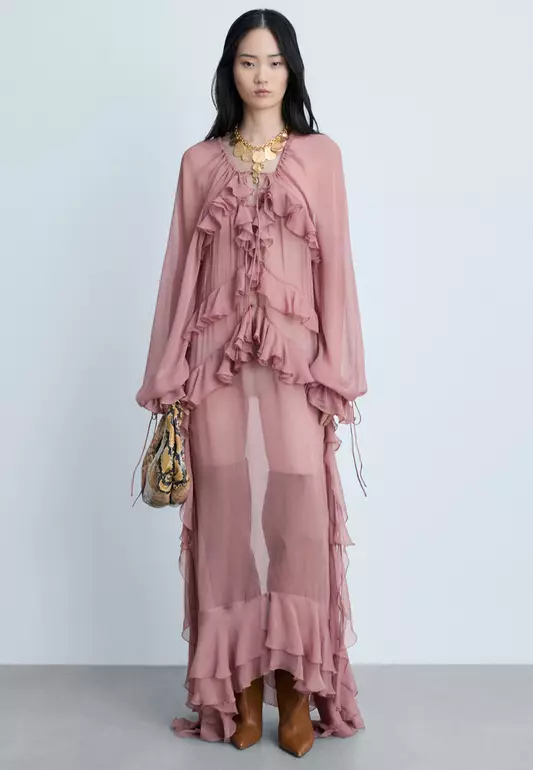 Semi Transparent Chiffon Dress With Ruffles