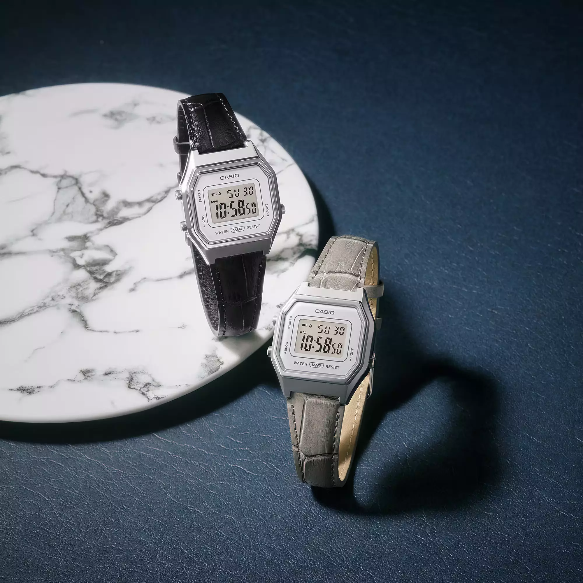 Casio Vintage - Jam Tangan Digital Wanita - Silver Dial - Grey Leather Strap - LA680WEL-8A2