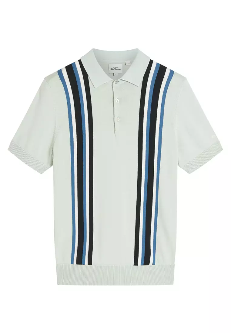 Vertical Stripe Knitted Polo Shirt