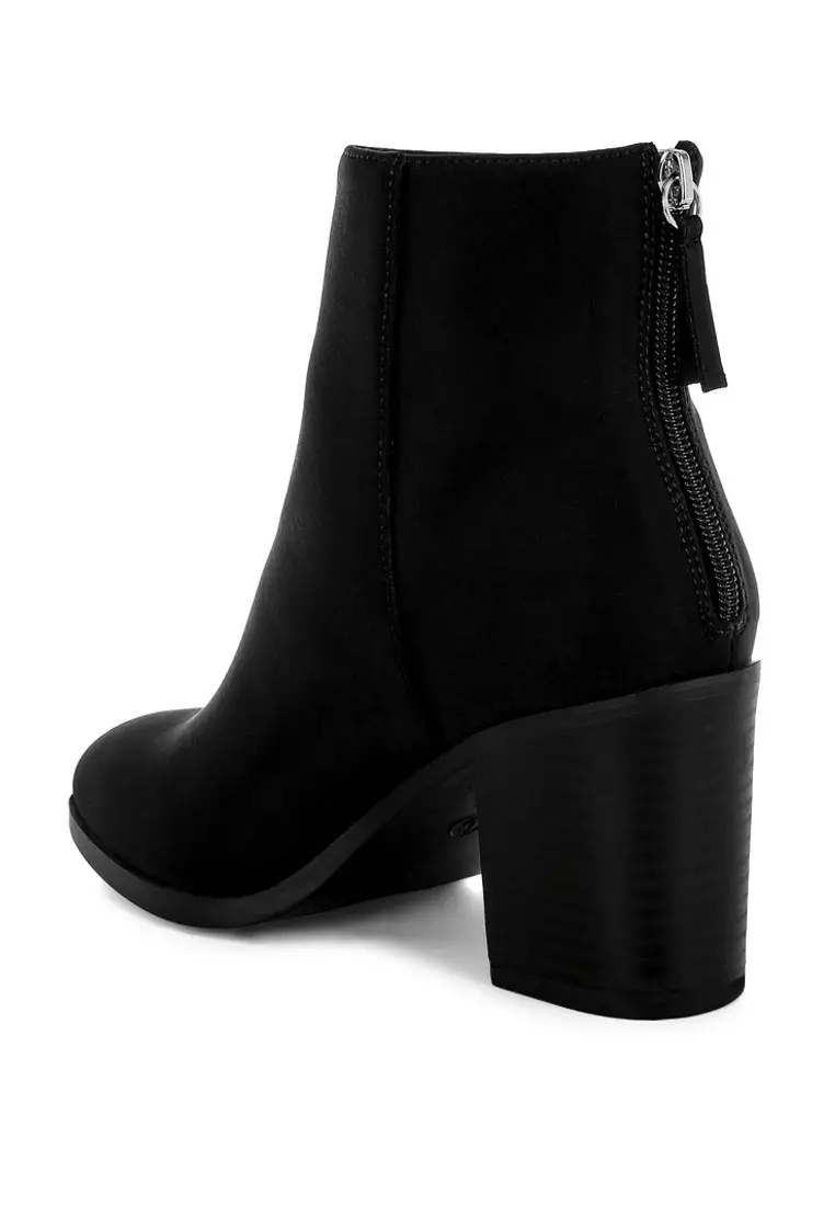 Lycra Block Heel Ankle Boots In Black